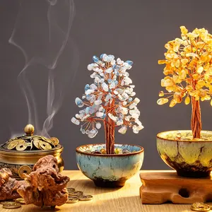 Natural Crystal Money Tree, Energy Healing Stone Tree, Copper Wire Wrapped, Colorful Flower Pot, Yoga Meditation, Feng Shui Home Decor