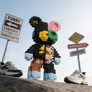 1651pcs Street Hip-Hop Bear Series Building Blocks Toy, Creative DIY Craft Decor, Desk Home Living Room Decoration, Birthday Gift