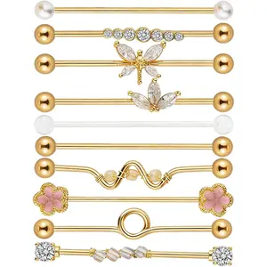 10Pcs 14G Industrial Piercing Jewelry, Surgical Steel Industrial Barbells Kit, Golden Helix Piercing Earrings Set For Women Men