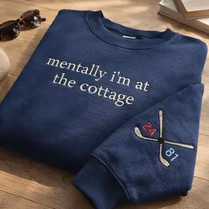 [Made In USA] Mentally I’m at the Cottage Embroidered Sweatshirt, Heated Rivalry Hockey Romance LGBT Crewneck, Cozy Fan Gift for Book Lovers