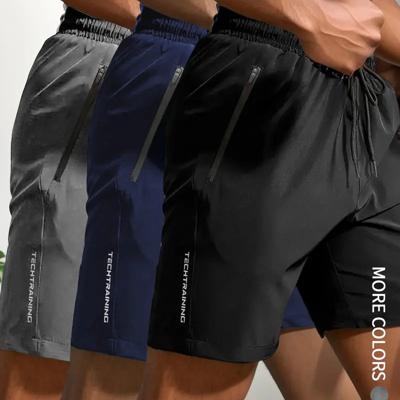Men's Summer Letter Print Pocket Athletic Sports Shorts, Summer Clothes, Solid Shorts, Quick Drying Breathable Sports Shorts, Mens Clothing, Comfort Shorts for Men, Shorts for Men, Shorts for Summer, Men's Shorts, Workout Shorts
