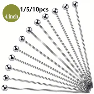 1/5/10pcs Reusable Stainless Steel Cocktail Picks Set, Bloody Mary Skewers Gift Set, High-End Bar Drink Decorations