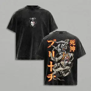 Black Washed Bleach Ichigo Kurosaki Full Hollow Form Graphic T Shirt for Men Oversized Short Sleeve Crewneck Cotton Tee Casual Streetwear Top for Manga Fans and Everyday Wear