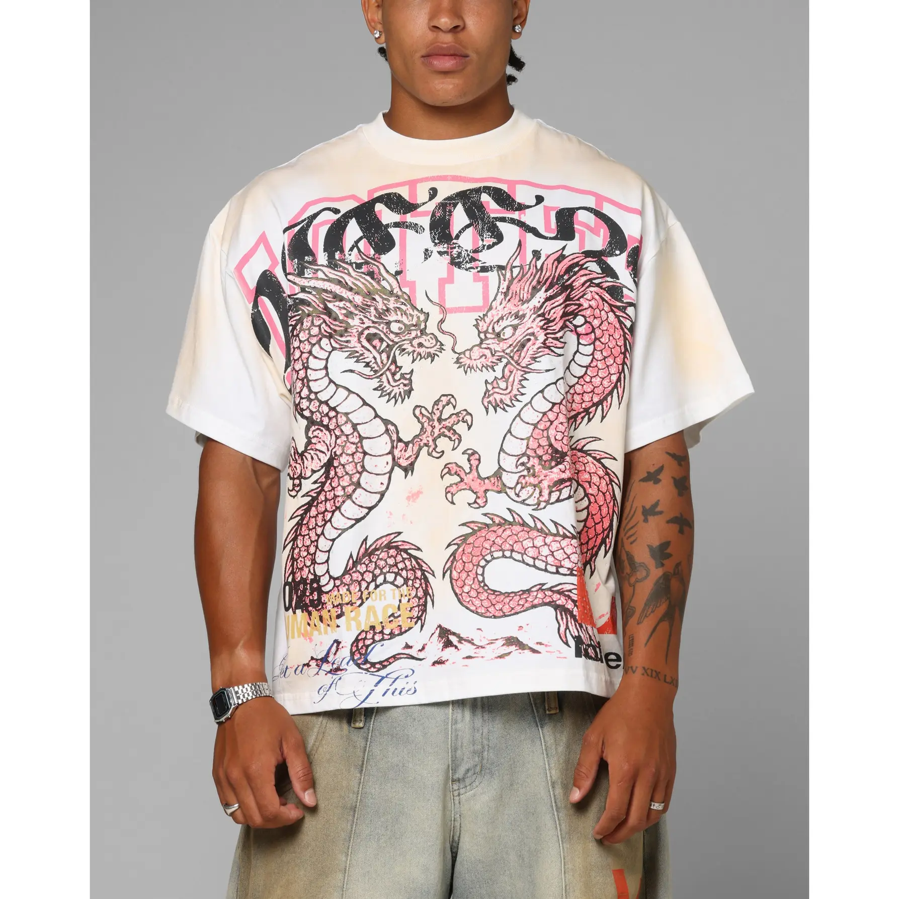 Loiter Dragon Rhinestone T-Shirt White
