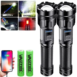 2 Pack Magnetic Rechargeable Flashlight High Lumens, XHP50.2 Super Bright LED Tactical with COB Work Light, USB C Fast Charging, Waterproof, Zoomable, 7 Modes Best for Camping Hunting