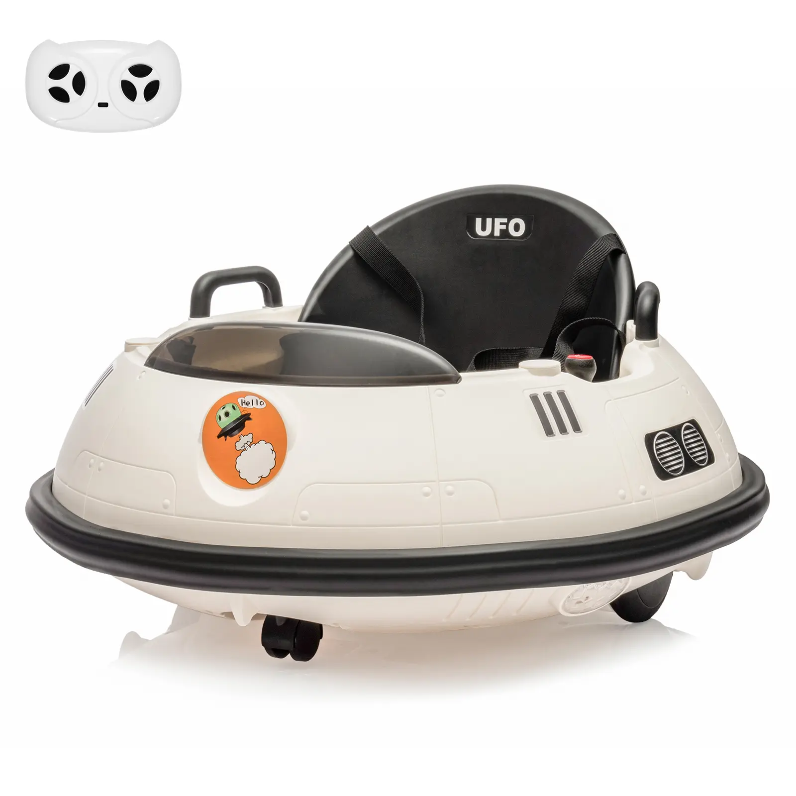 【Christmas Gift】12V White Remote Control Kart for Toddlers Boys and Girls, 360-Degree Spin Wheels, LED Lights, Safety Belt, Soft Anti Collision Strips, Encourages Active Play, Indoor & Outdoor Use