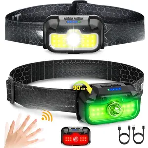 2 Pack Headlamp Rechargeable, 1300 Lumen Lightweight Bright with White Green Red Headlamp Flashlight, Waterproof Motion Sensor Head Lamp,14 Modes for Outdoor Camping Running Cycling : Sports & Outdoors