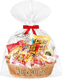 Mauproy 30"X 40" Large Cellophane Bags, 10 PCS Easter Clear Cellophane Wrap 3 Mil Thick Plastic Storage Bags for Gift Baskets Birthday Baby Shower Party Favors