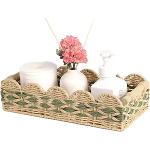 Scalloped Toilet Paper Basket: Handwoven Wicker  Topper Organizer for Farmhouse & Boho  Decor