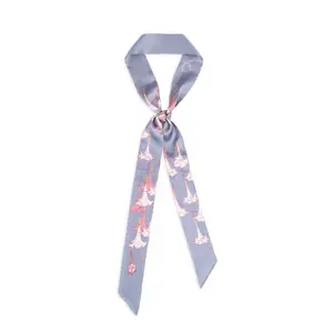 "Datura" Silk Skinny Scarf - Slate Blue