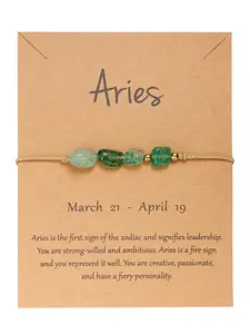 12 Zodiac Natural Stone Handmade Paper Card Bracelet, European Style Original Raw Beads, Cross-Border Jewelry Accessory