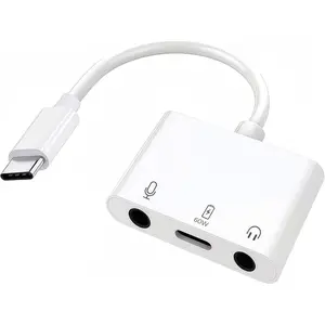 USB C to Microphone & 3.5mm Headphone Adapter with PD   for Live-Streaming, 3-in-1 Aux to USB C Audio & MIC Splitter Compatible with  15/16/17, iPad Pro, Galaxy S25Ultra, and