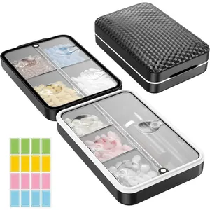 Weekly Pill Organizer with Labels - 8 Compartments Travel-Size Moistureproof & Airtight Pill Case for Daily Use| Large Medicine Box for Vitamins, Supplements