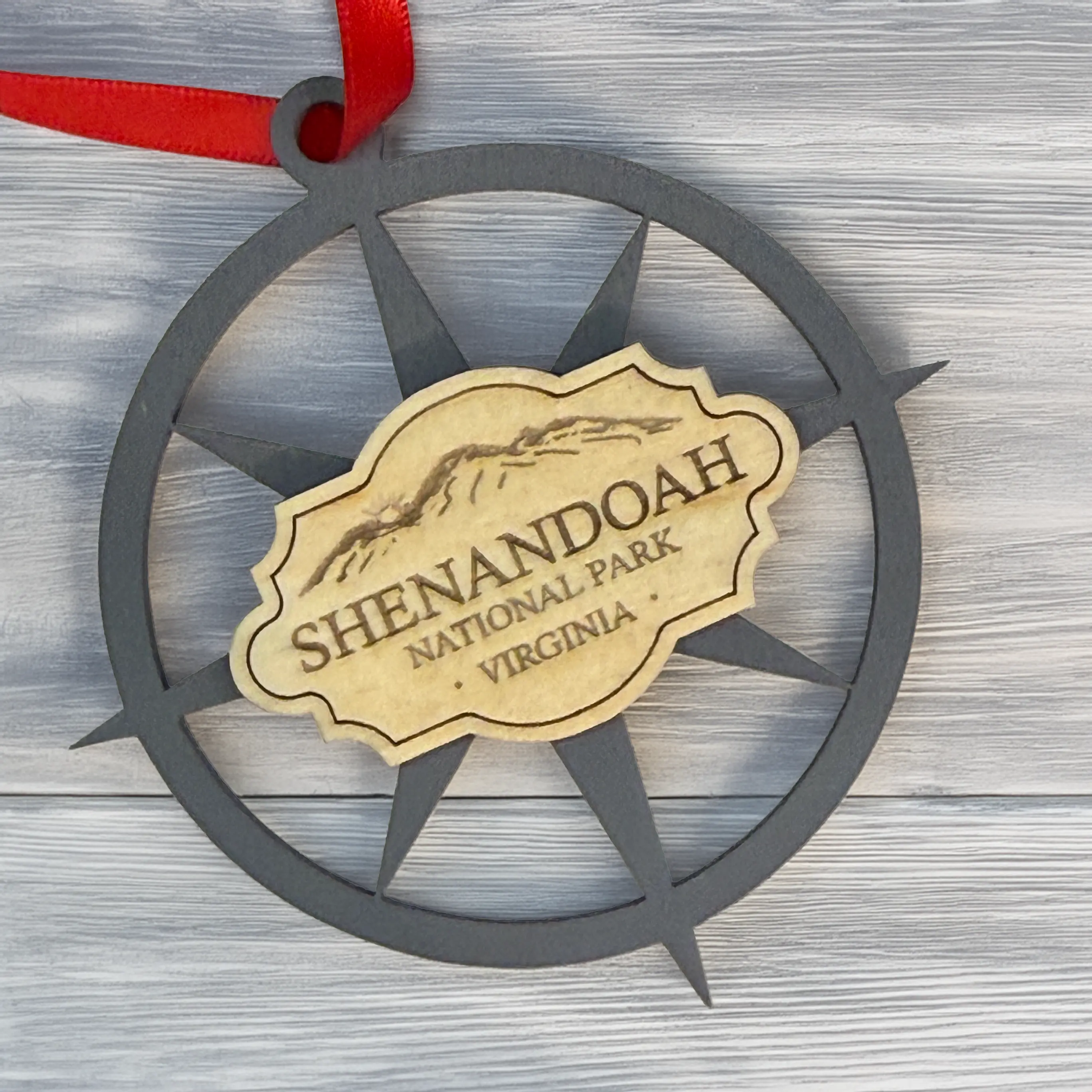 Shenandoah National Park Compass Rose Wood Ornament | Virginia Souvenir