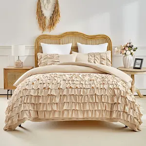 Solid Color Ruffle Trim Duvet Cover Set, 2/3 Counts/set Including 1 Duvet Cover & 1/2 Pillowcase without Filler, Soft Comfortable Bedding Set for Home Bedroom