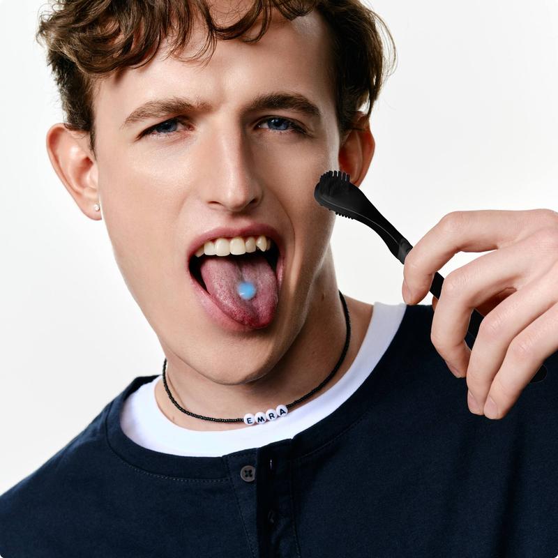 EMRA Gentle Cleaning Tongue Gel + Dual-Sided Cleaner in Black - Fluoride-Free Formula with Antibacterial Botanicals for Fresh Breath