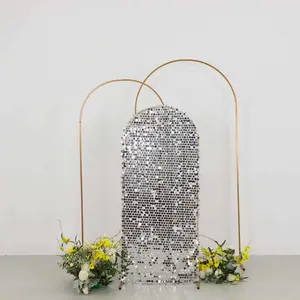Sparkly Silver Big Payette Sequin Fitted Chiara Backdrop Stand Cover for Round Top Wedding Arch - 5ft