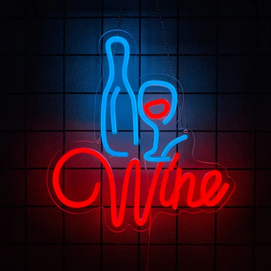 Red Wine Neon Signs Bar Neon Signs Decor LED Christmas Sign Lights Atmosphere Lighting with USB Cable Wine Lovers Gifts Party Decoration Signs for Home Bar Club Decor