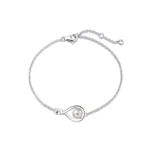 "Infinite Embrace" June Birthstone Pearl Infinity Symbol Sterling Silver Bracelet