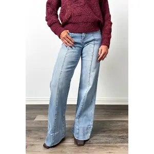 The Kendall from Risen Mid-Rise Tummy Control Ankle Wide Flare Medium Wash Denim