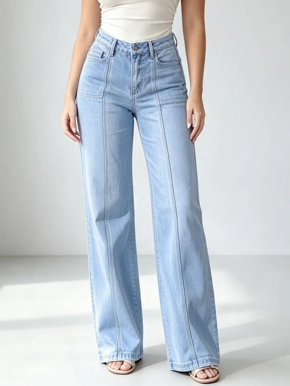 Straight Leg Jeans  for Women, Vintage Light Wash Jeans High Waisted button hem Stretchy Loose Denim Pants Casual Baggy Boyfriend Jeans WomenswearTrousers