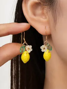 Cute Resin Lemon & Flower Dangle Earrings for Women, Perfect Daily Wear Jewelry Gift, Ideal for Valentine's Day & Mother's Day