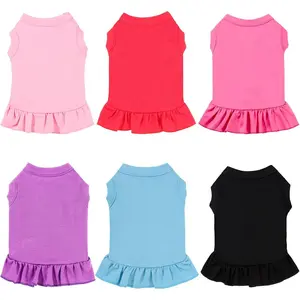 6 Pieces Dog Dresses Shirt Skirt Dog Sleeveless Dress Breathable Pet Shirts with Ruffles Pet Sundress Outfits for and Cats(L Size)