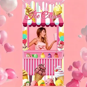 Pink ice cream column hollow picture frame, featuring ice cream and dessert elements. Suitable for outdoor gatherings in spring and summer, as a photo prop for birthday parties, festival decorations, birthday party supplies, dyz