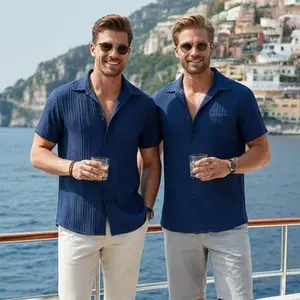 Men's 2-Pack Plain Short-Sleeve Shirts - Menswear Top with Smart Casual Silhouette, Neat Tailoring for Daily Errands & Social Gatherings to Elevate Outfits