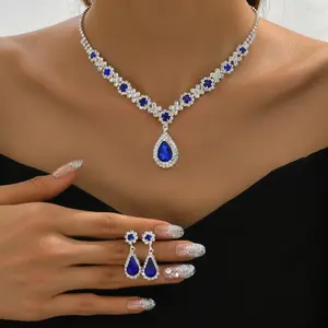 Trendy Daily Teardrop Jewelry Set, New Crystal Gemstone Necklace & Earrings |   Durable Elegant Accessory Jewelry Gift for Office Wear