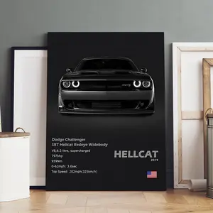 1 Count wooden frame canvas, Dodge Challenger SRT Hellcat poster, Cool car pattern decoration, Fashion Art Hallway Office Mural, Exquisite poster Home Decoration, Ideal Gift, HD, waterproof art, Wooden Wall Art