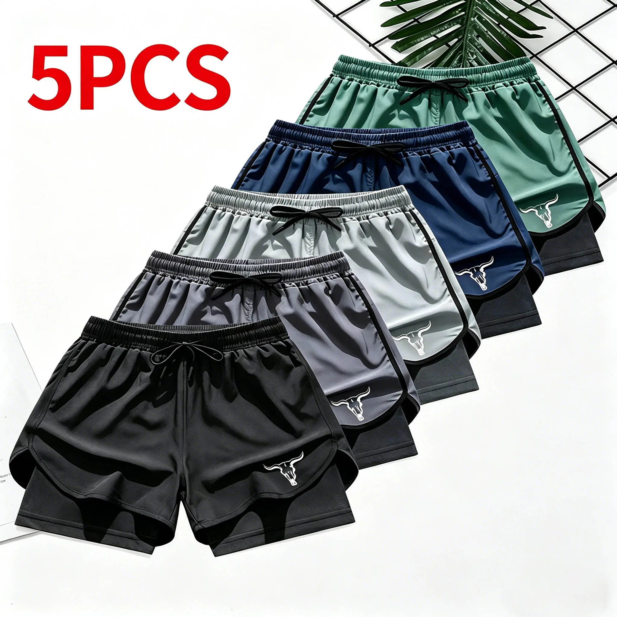Men’s Slightly Stretchy Double-Layered Technical Short Shorts, Quick-Drying Breathable Anti-Exposure Loose-Fit Bottoms, for Running, Fitness, Multiple Colors Available, Double-Layered Men's Shorts, Short Men's Shorts
