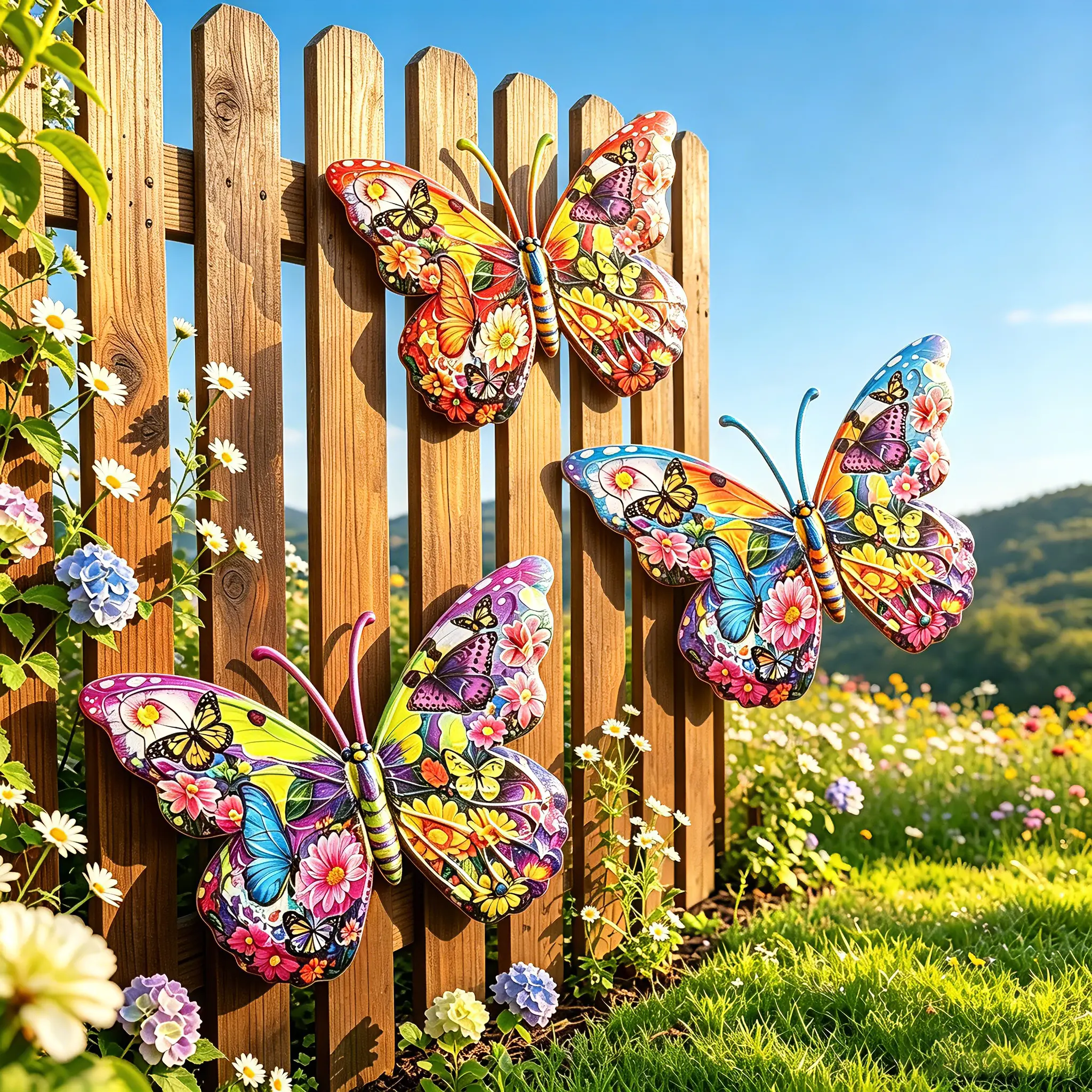 14.57in Summer Themed 2D Painted Solid Iron Butterfly Wall Decor, Outdoor Fence Hanging Ornament, Summer Indoor & Outdoor Decor for Balcony, Bedroom, Yard, Porch, Entryway, Apartment Wall, Poolside & Gazebo, 1/3 Pieces Sets Available #SummerVibes