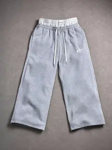 Double Waisted Drawstring Printed Soft Sweatpants, Ankle Length Baggy Wide Leg Pants for Big Thigh, Best Cotton Blend Spring Streetwear Back to School Casual Joggers for Men