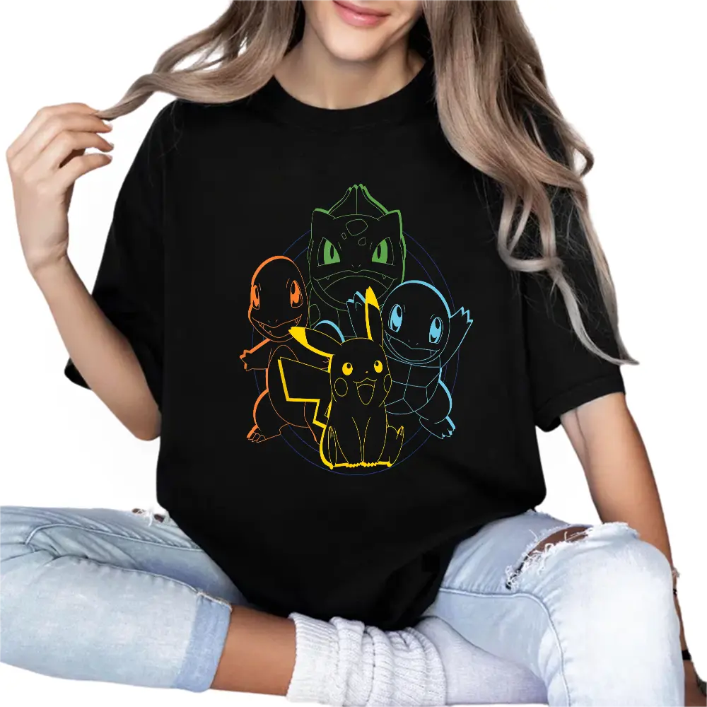 Poké, Pika Charmander Bulbasaur Squirtle Kanto Circle T-Shirt