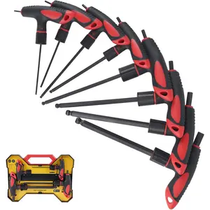 8 count SAE T Handle Allen Wrench Set, 5/64-3/8 Inch, Ball , Standard Long Tee Handle Allen Hex Key Set, Heavy Duty Excellent