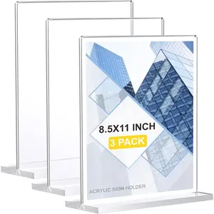 Sign Holder 8.5 x 11 Inch 3 Pack, Clear Display Sign Stand for Store Sign Holders, Vertical Double  Stands, Vendor Booth Display Items