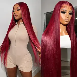Erqq 13x6 Synthetic Lace Front Wig Long 99j Burgundy Straight Wig for Women 30inch/76cm Pre Plucked Natural Hairline Synthetic Heat Resistant Fiber for Daily Party Use (99j Burgundy Colored Wig) #SumemrVibes