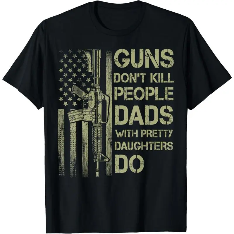 Men's Graphic T-Shirt with Funny 'Dads with Pretty Daughters' Humor Quote, 100% Cotton Short Sleeve Round Neck Casual Top, Tshirt, Casual Streetwear Top, Menswear, Classic Unisex Cut Suits Most Bodies