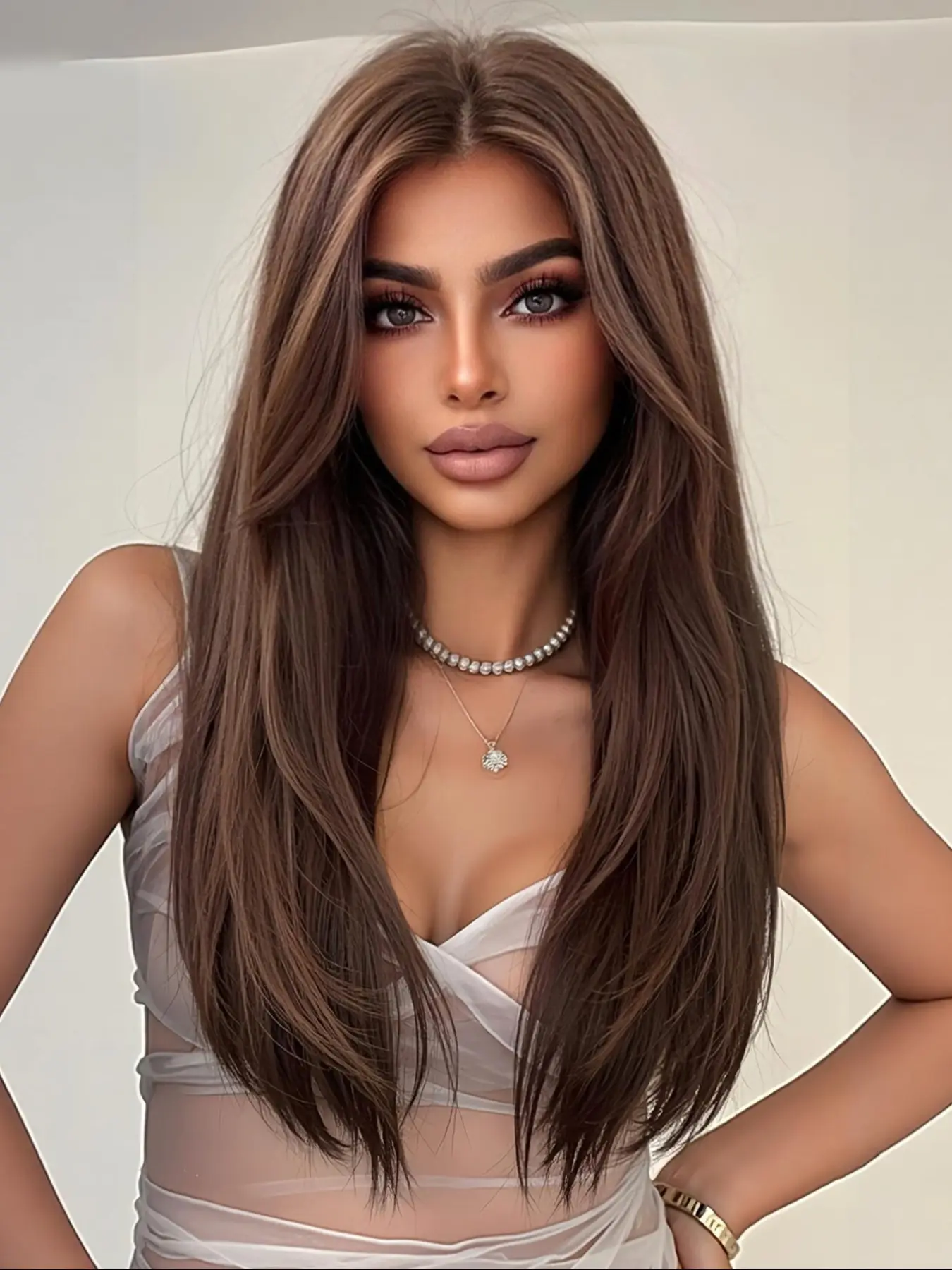 [TOPSHE] 22-inch layered haircut with inward-curving ends, natural hair color, suitable for a variety of people.