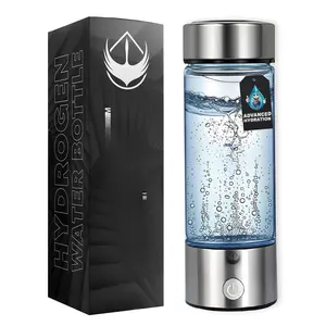 Portable Alkaline Hydrogen Water Bottle with SPE PEM Technology | Type-C USB Rechargeable 1600 PPB Hydrogen Rich Water in 3 Minutes | Borosilicate Glass Water Cup | 2-in-1 Usage Modes | 420ml