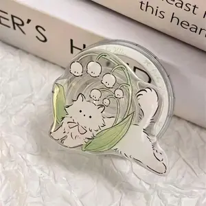 Cute Cat Cartoon For Magsafe Griptok Holder Phone Finger Ring Stand Support For iPhone 15 16 17 Samsung Girl Bracket