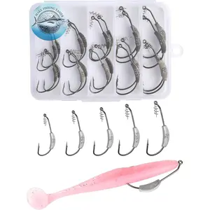 25 count/Box Weighted Swimbait Hooks, Weighted Fishing Hooks Saltwater Worm Weedless Hooks for Bass Fishing Mixed 5 Size 1/0 2/0 3/0 4/0 5/0