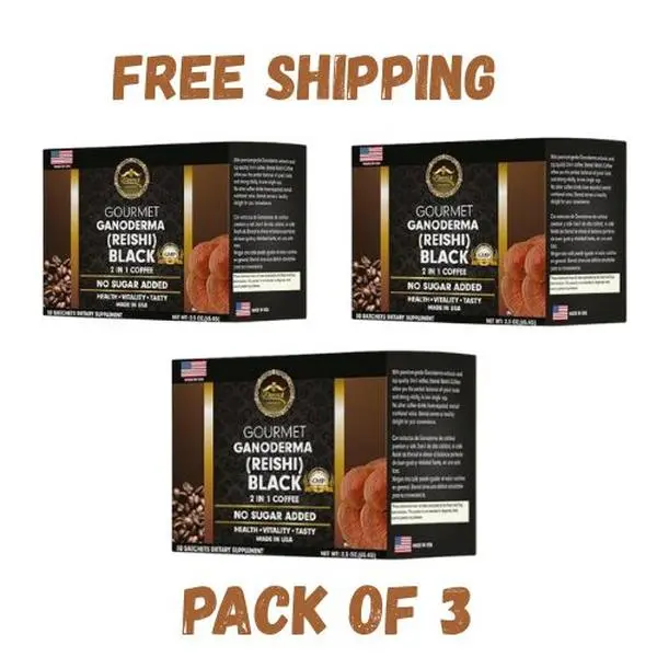 Eternal Gourmet Ganoderma (REISHI) Black Coffee 2 in 1 Made in USA Cafe Negro con Ganoderma Eternal Beverage Nata de ganoderma (Pack of 3) Immune System Caffeine Kick