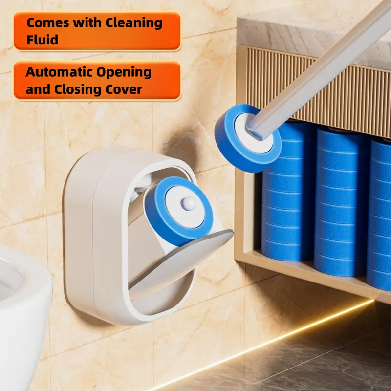 Wall-Mounted Plastic Toilet Cleaner Brush Set - Long Handle Deep Cleaning Scrubber Kit, Disposable Bathroom Wand Includes 30 Brushes Refills
