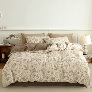 BISELINA 100% Cotton Reversible Brushed Floral Duvet Cover Set Large Flower Print Comforter Set King Queen Size Bed Set Quilt Bedding ,3-Piece Duvet Cover Set - including1 Comforter Cover and 2 Pillow Shams ,cozy breathable comfort soft cotton bed sheet