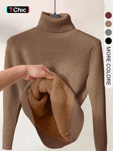 women's solid thermal lined high neck sweater, winter clothes women, comfort chic solid long sleeve turtle neck knitting jumper, sweaters for women, women knit top, knitwear for lady, women's clothing， knit top for women， sweater for women