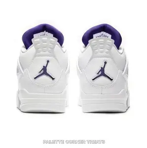 White Purple Metallic Mid-Top Retro Basketball Shoe | Metallic Purple Colorway Streetwear Sneaker