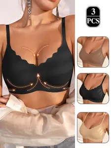 3-Pack Women's Side Support Wireless Bras, Lightweight Seamless Underwear, Adjustable Straps, Comfortable for Daily & Work Wear