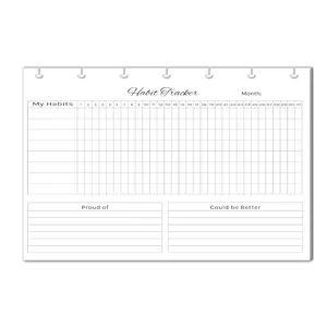 Horizontal Habit Tracker Inserts for 7, 9, 11 Disc | Mini, Classic, Skinny, Big, Letter, Junior Size Planners | Color or Black & White | Monthly Habit Log